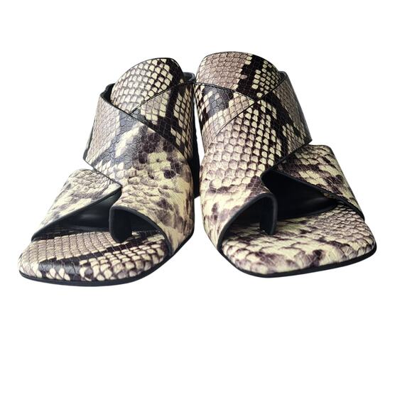 AEROSOLES Hazel Block Heel Mule Sandal 7.5 Ivory Black Snake Leather - Picture 5 of 10